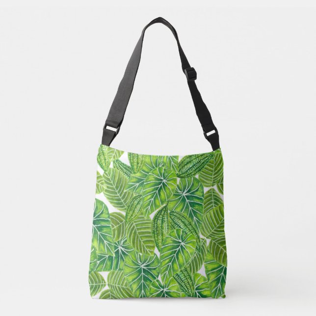 Watercolor tropical leaves pattern design crossbody bag (Front)
