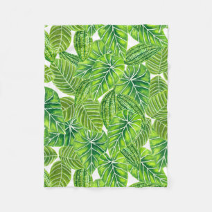 Watercolor tropical leaves pattern design fleece blanket