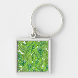 Watercolor tropical leaves pattern design key ring