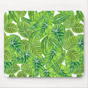 Watercolor tropical leaves pattern design mouse mat