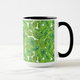 Watercolor tropical leaves pattern design mug