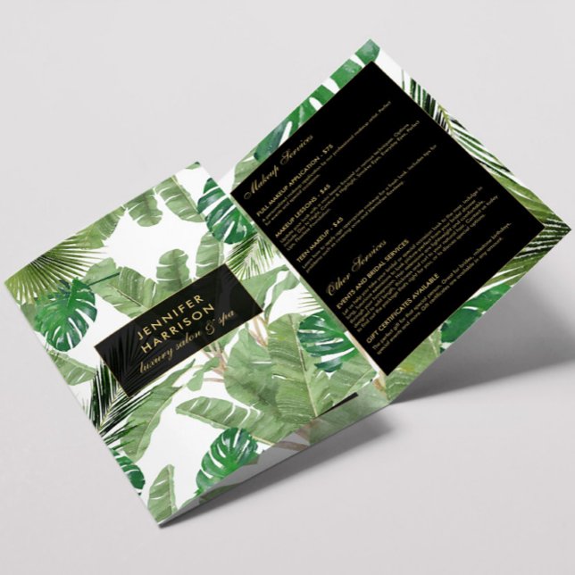 Watercolor Tropical Leaves Pattern Salon Brochure (Creator Uploaded)