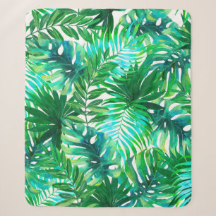 Watercolor tropical leaves pattern sherpa blanket