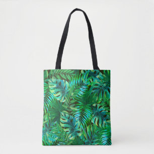 Watercolor tropical leaves pattern tote bag