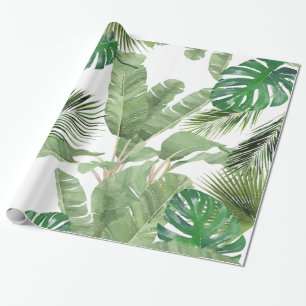 Watercolor Tropical Leaves Pattern Wrapping Paper