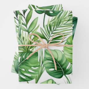 Watercolor Tropical Leaves Pattern Wrapping Paper Sheet