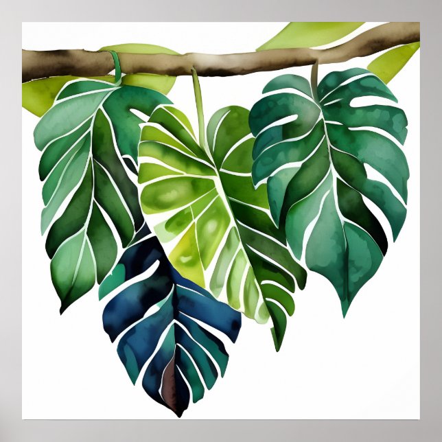 Watercolor Tropical Leaves Poster (Front)