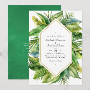 Watercolor Tropical Leaves QR Code RSVP Wedding Invitation