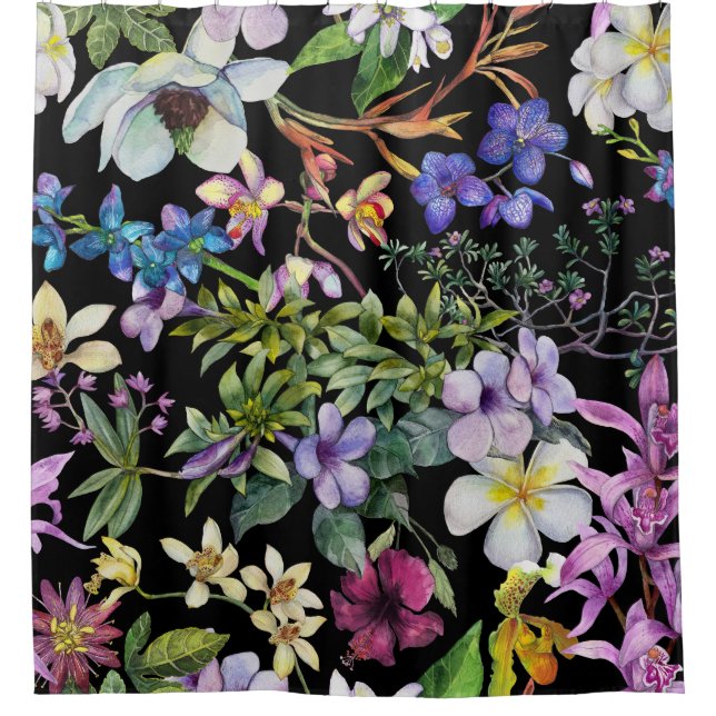 Watercolor Tropical Leaves: Seamless Pattern Shower Curtain (Front)