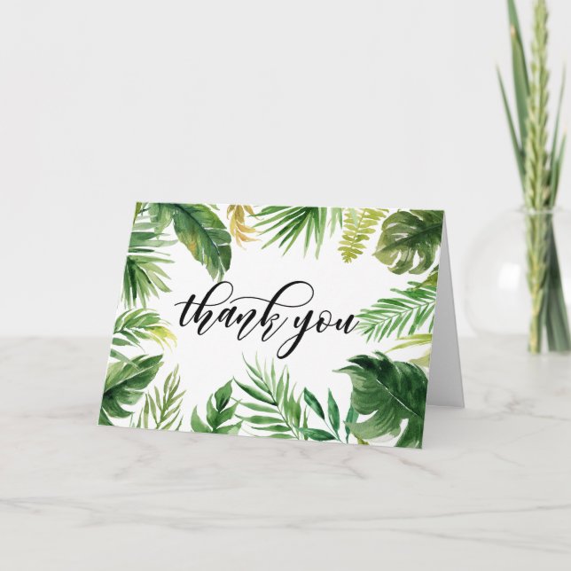 Watercolor Tropical Leaves Thank You Card (Front)