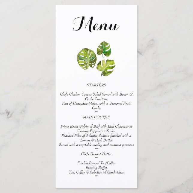 Watercolor Tropical Leaves wedding  Menu (Front)