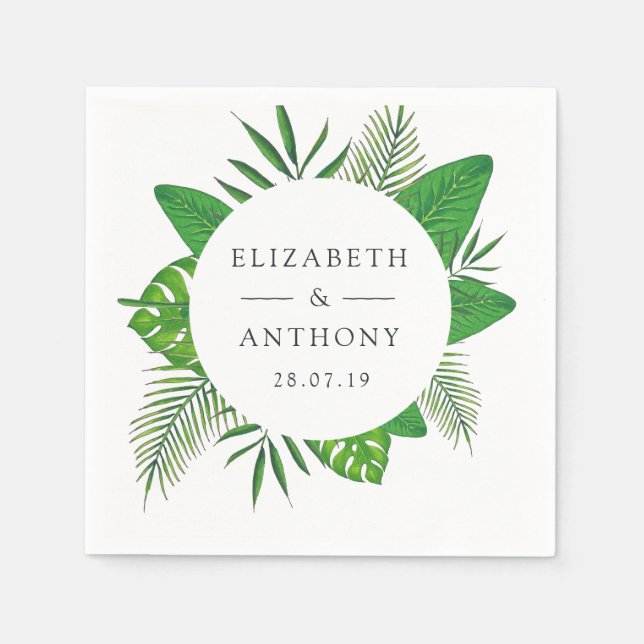 Watercolor Tropical Leaves Wedding Napkin (Front)