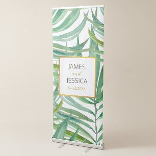 Watercolor Tropical Leaves Wedding Reception Retractable Banner