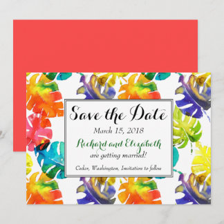 Watercolor Tropical Leaves wedding Save the Date Invitation