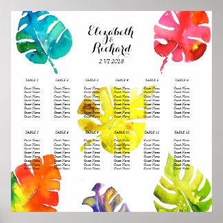 Watercolor Tropical Leaves wedding Seating Chart