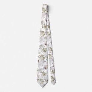 Watercolor Tropical Leaves White Wedding  Tie