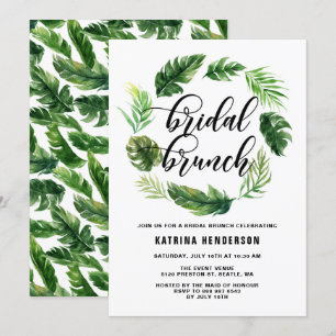 Watercolor Tropical Leaves Wreath Bridal Brunch Invitation