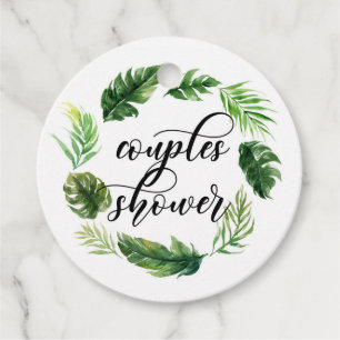Watercolor Tropical Leaves Wreath Couples Shower Favour Tags