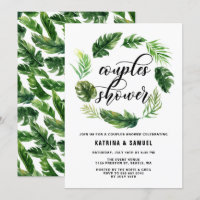 Watercolor Tropical Leaves Wreath Couples Shower