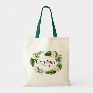Watercolor Tropical Leaves Wreath Personalised Tote Bag