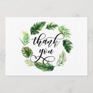 Watercolor Tropical Leaves Wreath Thank You Card