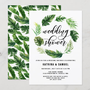 Watercolor Tropical Leaves Wreath Wedding Shower Invitation