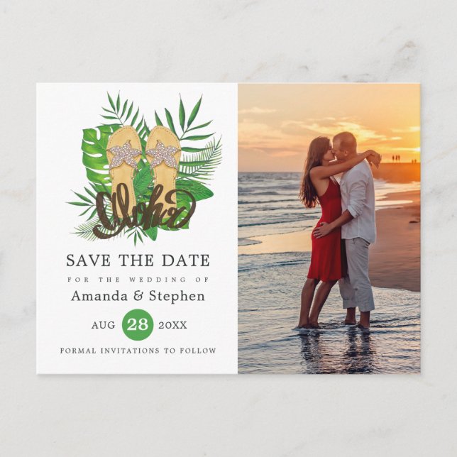 Watercolor Tropical Luau Aloha Wedding Photo Postcard (Front)