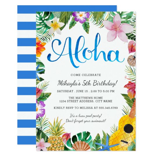 Watercolor Tropical Luau Birthday Party Invite Zazzle Co Uk