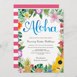 Watercolor Tropical Luau Graduation Party Invite