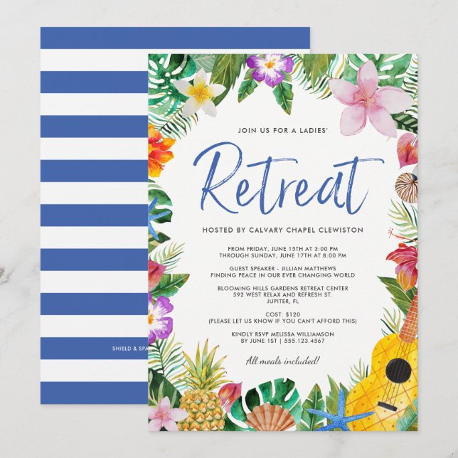 Watercolor Tropical Luau Ladies' Retreat Invitation (Front/Back)