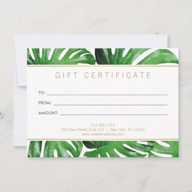 Watercolor Tropical Monstera Gift Certificate Invitation (Front)