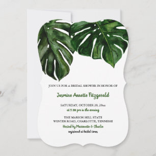 Watercolor Tropical Monstera Green   Bridal Shower Invitation