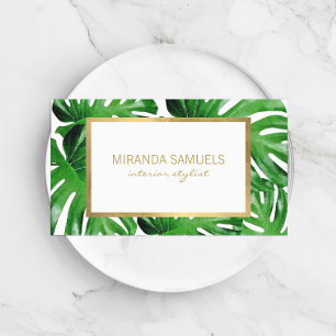 Watercolor Tropical Monstera Leaves Pattern Business Card
