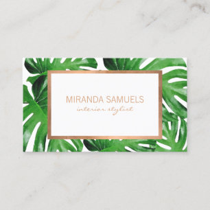 Watercolor Tropical Monstera Leaves Pattern II Business Card