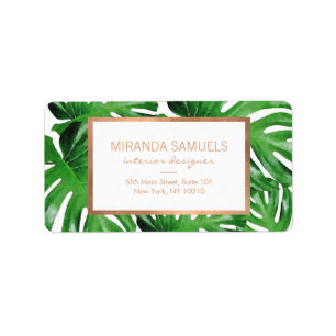 Watercolor Tropical Monstera Leaves Pattern II Label