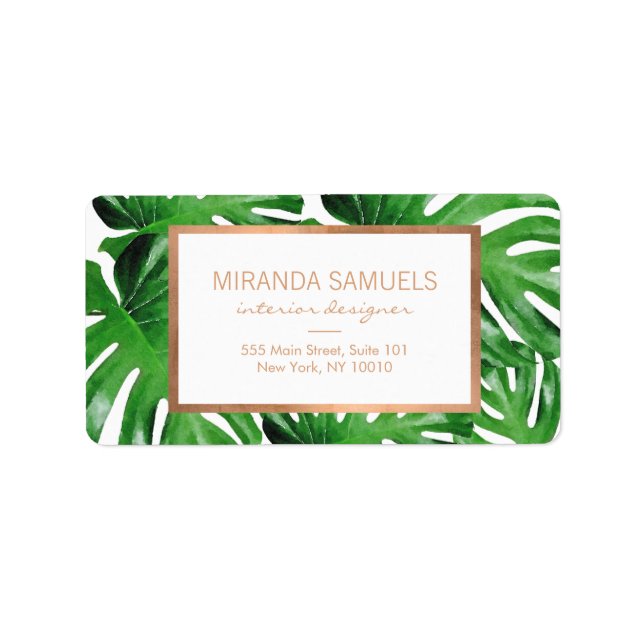 Watercolor Tropical Monstera Leaves Pattern II Label (Front)