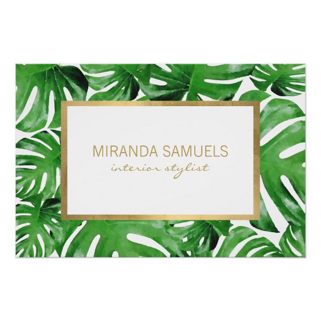 Watercolor Tropical Monstera Leaves Pattern Poster (Front)