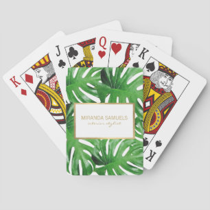 Watercolor Tropical Monstera Leaves Personalised Playing Cards