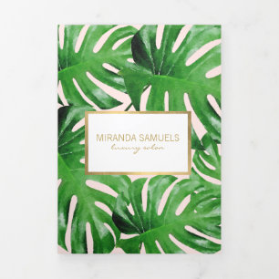 Watercolor Tropical Monstera Leaves Pink Brochure