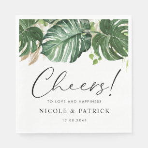 Watercolor Tropical Monstera Leaves Summer Wedding Napkin