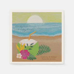 Watercolor Tropical Ocean Beach Floral Wedding  Napkin