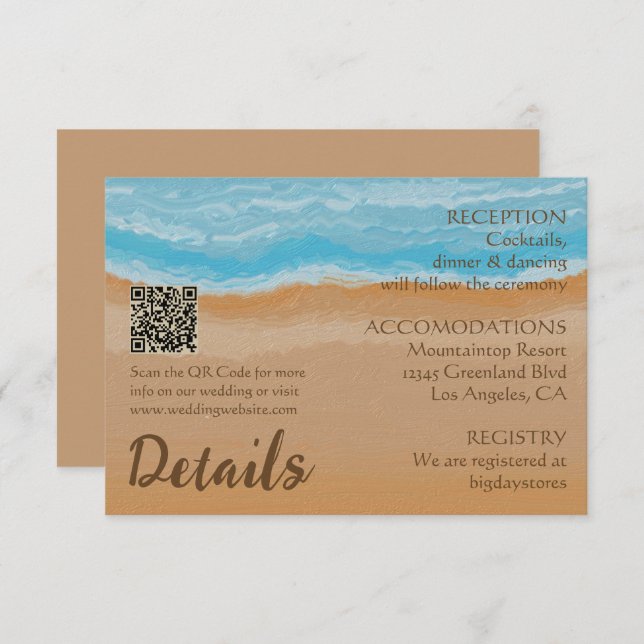Watercolor Tropical Ocean Beach QR Code Wedding  Enclosure Card (Front/Back)