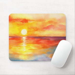 Watercolor Tropical Ocean Sunset Mouse Mat