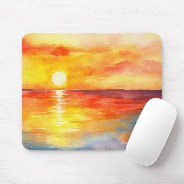 Watercolor Tropical Ocean Sunset  Mouse Mat (With Mouse)