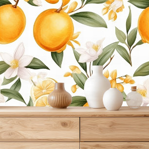 Watercolor Tropical Orange Pattern Wallpaper
