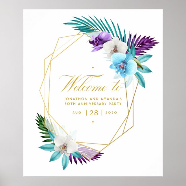 Watercolor Tropical Orchids Geometric Anni Welcome Poster (Front)