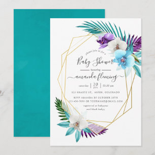 Watercolor Tropical Orchids Geometric Baby Shower Invitation