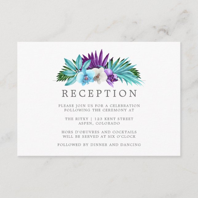 Watercolor Tropical Orchids Geometric Wedding Enclosure Card (Front)