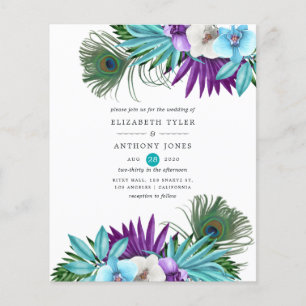 Watercolor Tropical Orchids Peacock Wedding Flyer