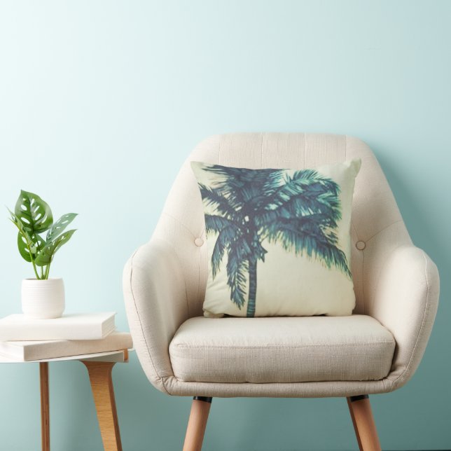 Watercolor Tropical Palm Beach Throw Pillow (Chair)